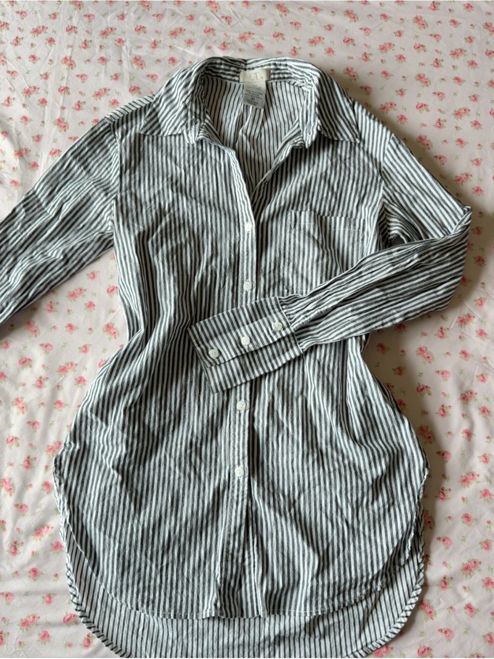 & Other Stories Black and White Striped Button-Up Tunic